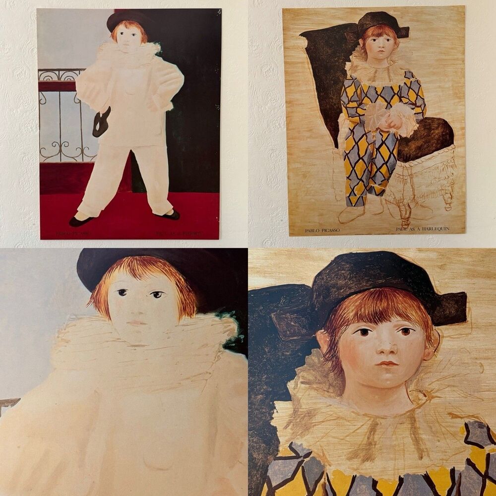 Pablo Picasso Paul as Harlequin & Pierrot Abstract Modern Art Print Set Of 2